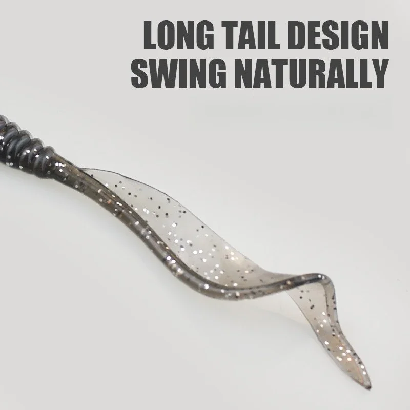 MUKUN 4 Uds TPE señuelo flotante 13cm/5g señuelo suave cebos de gusano cola larga Flexible gusanos de tierra de silicona señuelo de pesca realista - imagen 4