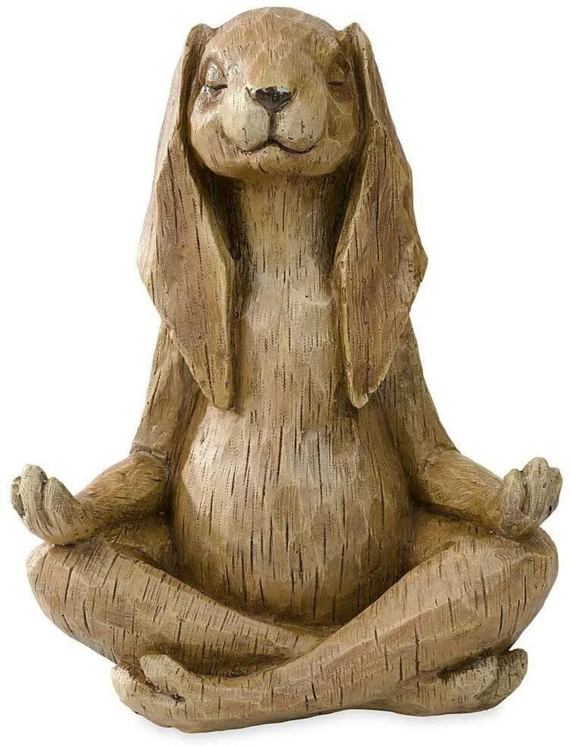 Escultura de Animal Zen meditando, budismo, gesto de Yoga, estatua de conejo, adorno de fuente de bonsái, decoración informal para salón y jardín - imagen 2