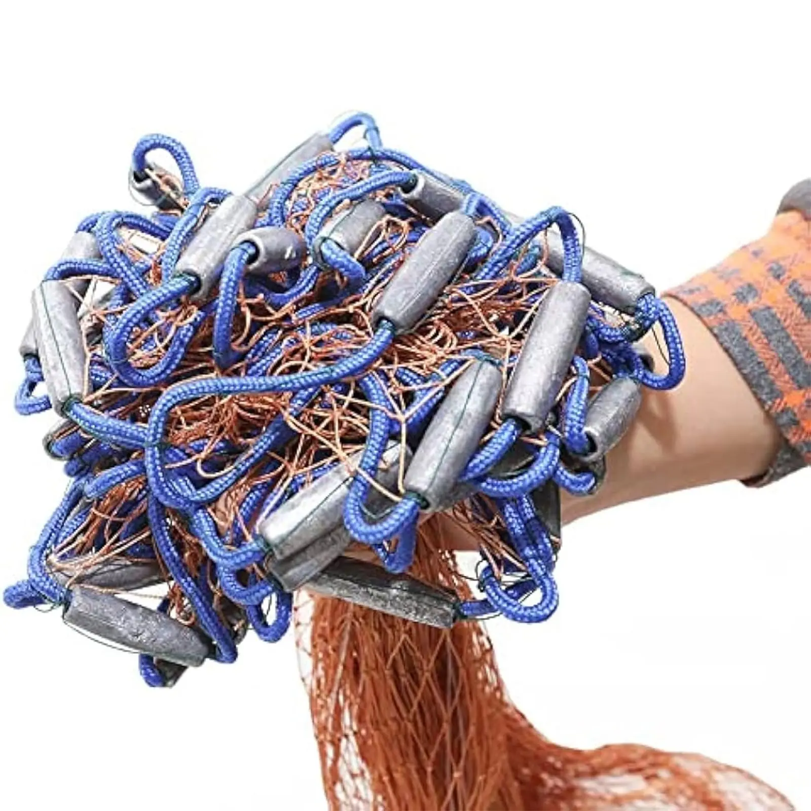 una red de pesca con componentes azules y grises