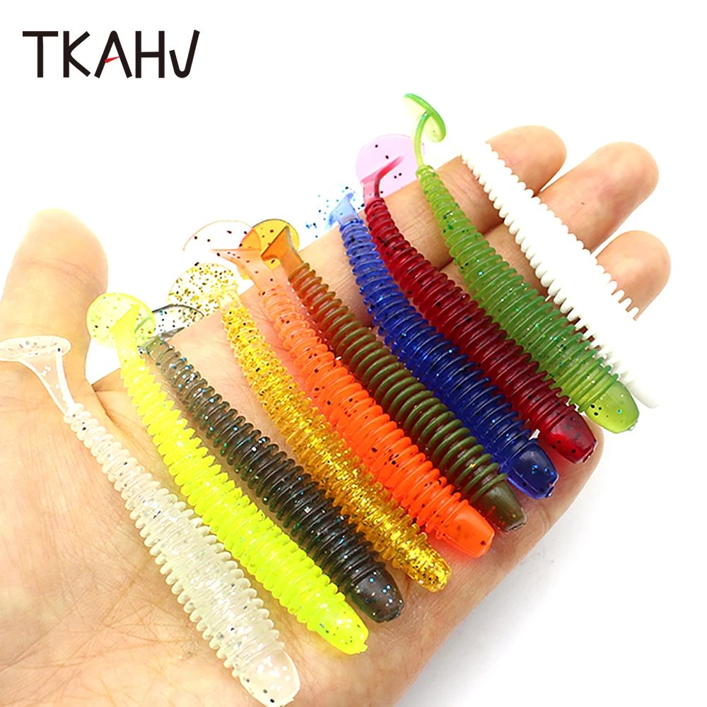 TKAHV-señuelo de silicona de 60 mm y 75mm, anillo de impacto de cola de paleta, gusano de sábalo suave, cebo Artificial para lubina, Jigg, Wobblers, aparejos de Swimbait, 10 Uds. - imagen 5