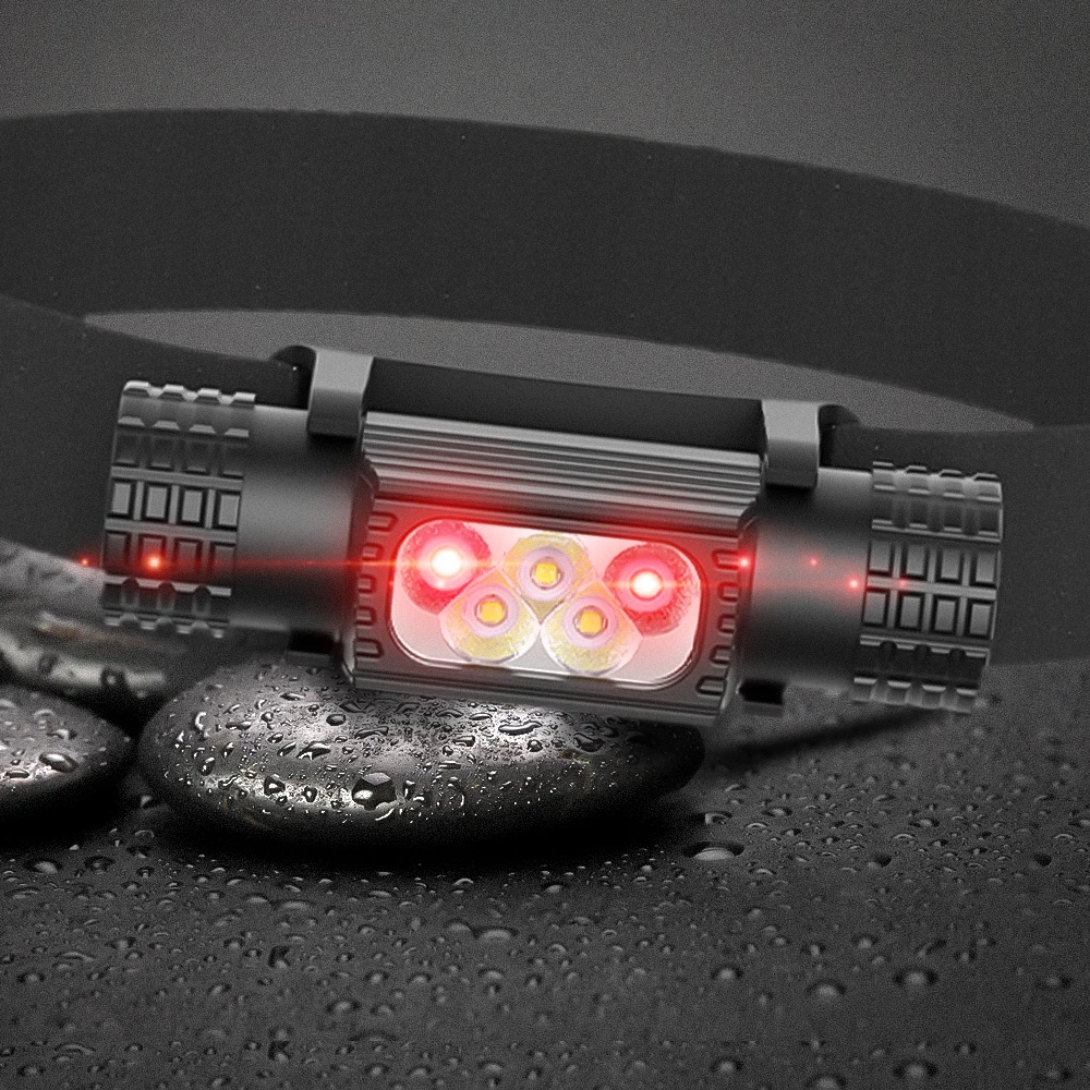 Linterna frontal LED recargable USB-C blanco y rojo, alta potencia - imagen 2
