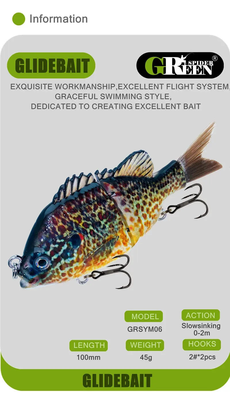 GREENSPIDER SINKING Multiarticulado Panfish Bluegill Swimbaita
