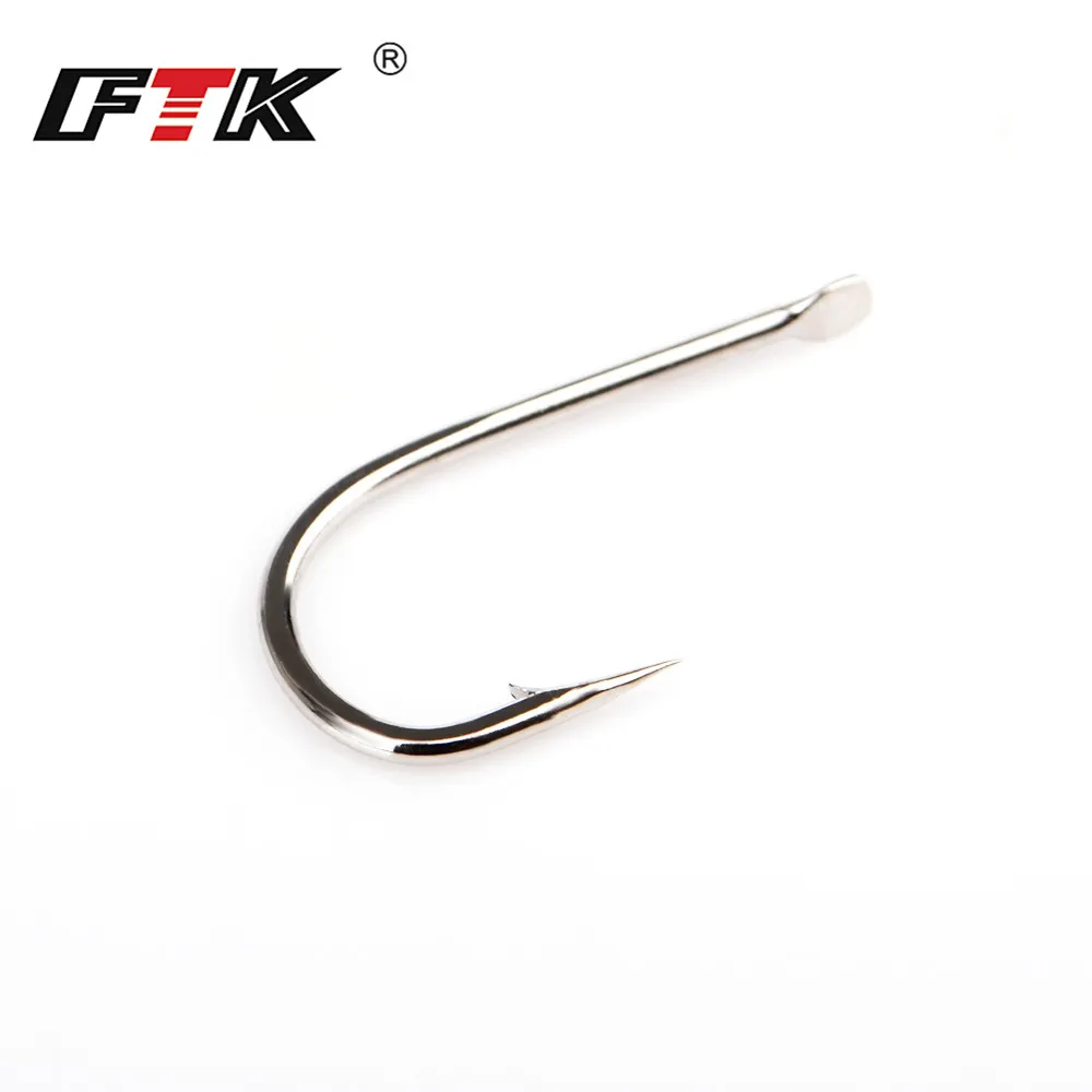 FTK nuevo 1 #-10 # 100 unids/lote anzuelos de pescado doblados anzuelo de púas de acero de alto carbono anzuelos de mar gruesos planos para aparejos de pesca - imagen 5