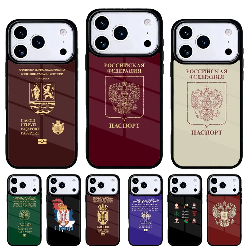 Funda para iPhone con diseño pasaporte – Argelia, Rusia y Serbia