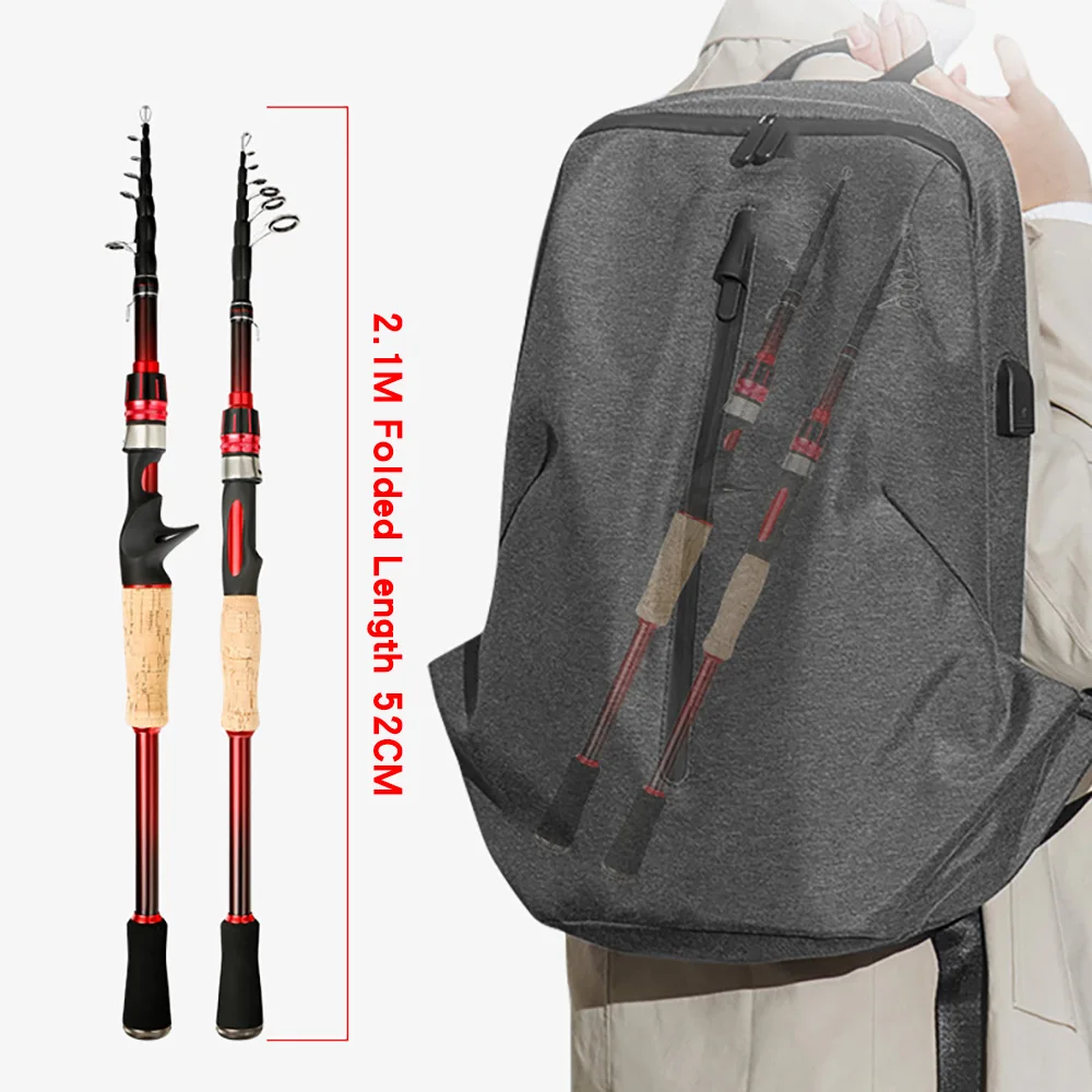 JOSBY-caña de pescar telescópica giratoria, señuelo de fundición de carbono, fácil de llevar, Pesca de agua salada de mar, 2,1/2,4/2,7/3,0 m, 30T, 5-35g - imagen 3