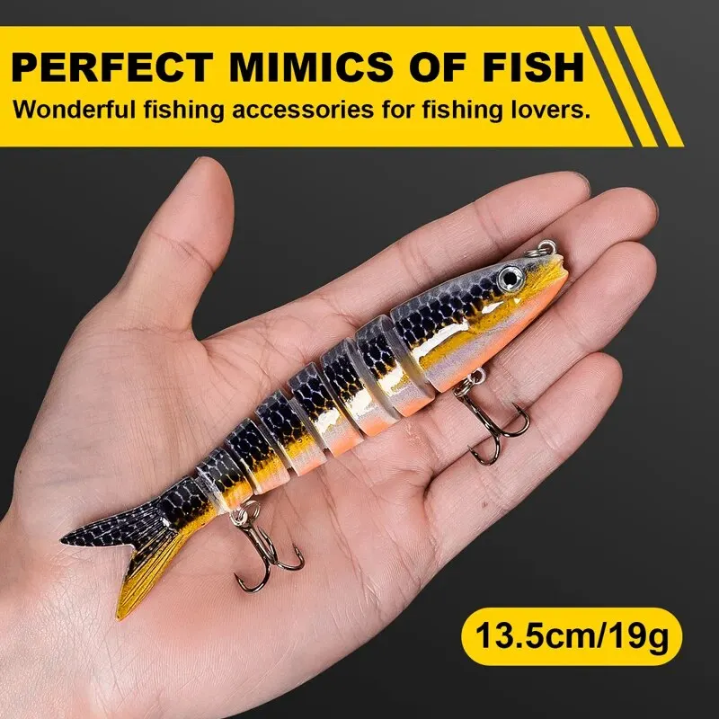 Señuelo de Pesca multiarticulado, cebo biónico de hundimiento lento, 8 segmentados, aparejos oscilantes, lubina, trucha, agua salada, 13,5 cm/19g, 3 unids/lote por caja - imagen 5