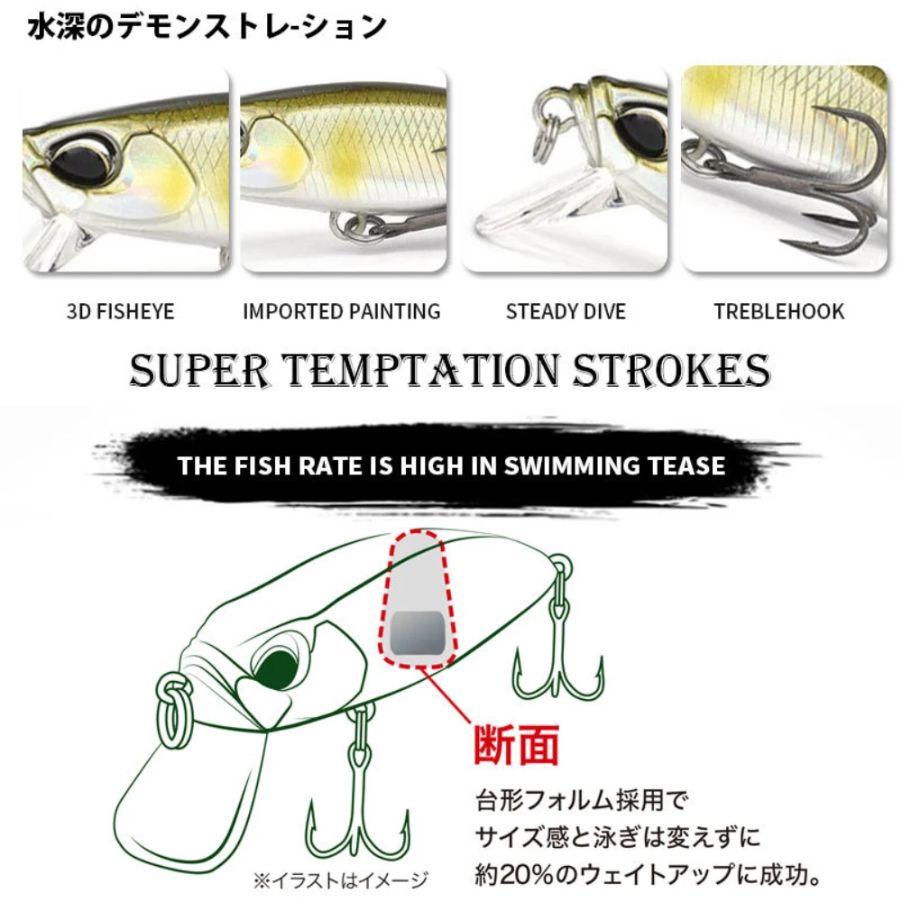 1 Uds 48mm 6,5g Mini suspensión Minnow Señuelos de Pesca cebo duro Artificial Pesca Wobbler para Lucio Jerkbait Swimbait Accesorios - imagen 3