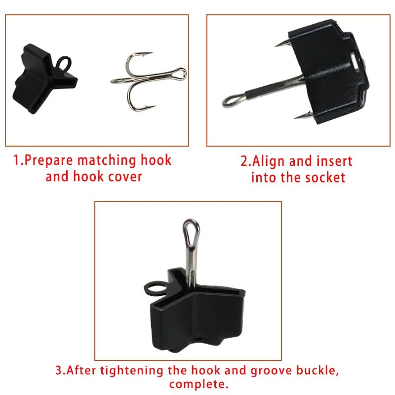 TAKEDO 50 Uds. Protector de cubierta de anzuelo triple negro accesorios ligeros cubierta de anzuelo de pesca protege la seguridad del anzuelo de pesca - imagen 4