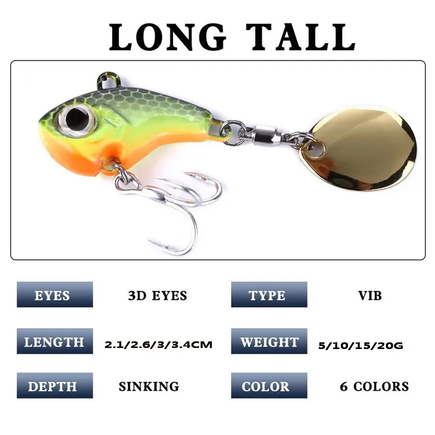 Señuelo de pesca de Metal VIB, anzuelo giratorio de hundimiento, Pin de cuchara, Crankbait, lentejuelas, aparejos de pesca, 6 uds. 5g/10g/14g/19g - imagen 3