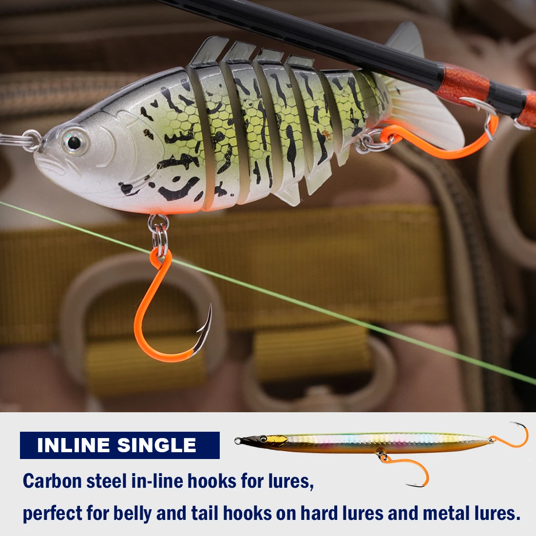 FishTrip-anzuelo de pesca en línea de un solo círculo, anzuelo de señuelo de pesca de acero rico en carbono, ojo grande, anzuelo de jiging chapado en naranja UV, agua salada - imagen 5