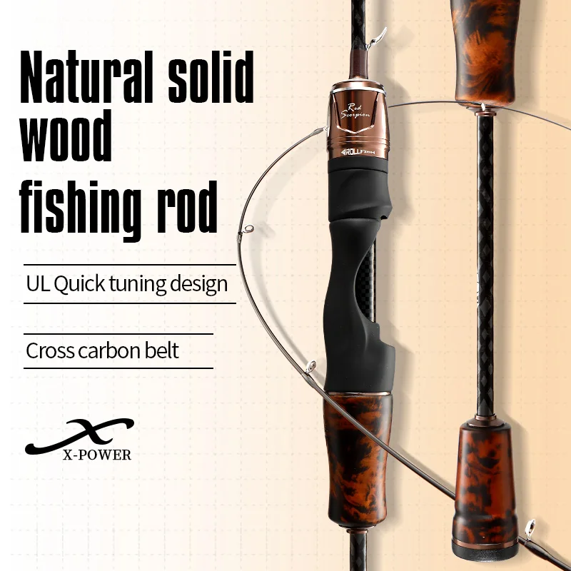 ROLLFISH-caña de pescar de trucha UL con mango de madera maciza Natural, caña de pescar BFS súper suave de fibra de carbono para trucha - imagen 5