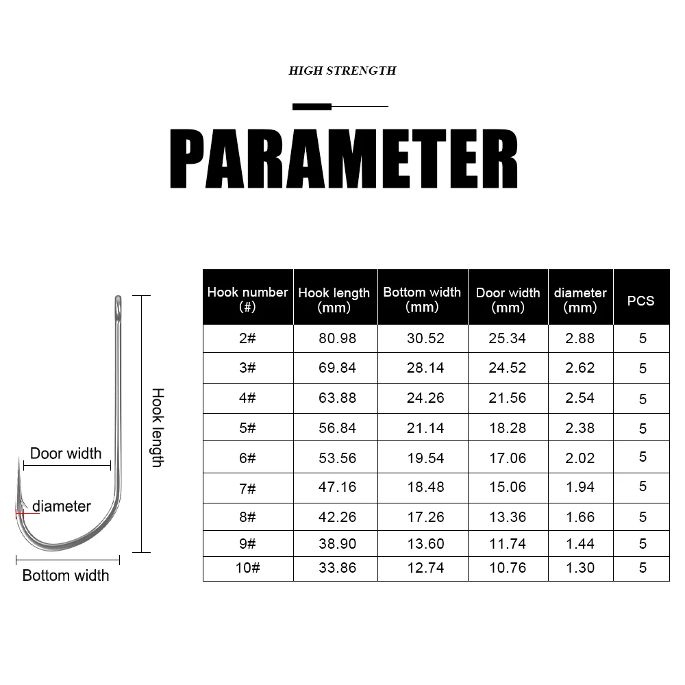 FTK 5PCS Anzuelo de pesca de caña larga con anillo de púas 2 # -9 #   Aparejos de señuelo para anzuelos individuales de acero rico en carbono - imagen 2