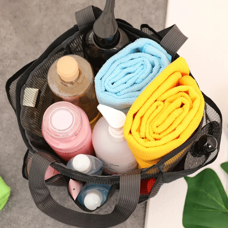 Bolsa de almacenamiento de malla de gran capacidad, bolsa de lavado de malla cosmética portátil, cesta de baño, bolsa de viaje multifuncional para acampar al aire libre - imagen 3