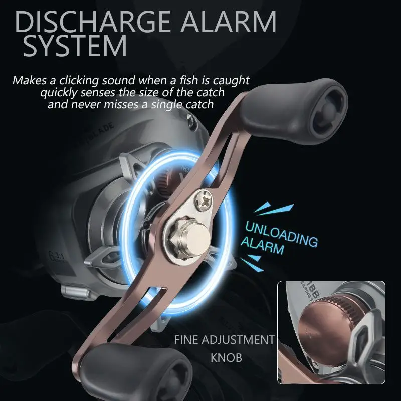 Carrete de fundición de cebo Mavllos BLADE, relación 6,3: 1, ultraligero, 150g, potencia de arrastre, 6KG, 5 + 1 rodamientos, carrete de fundición para lubina con cabeza de serpiente y bagre - imagen 5