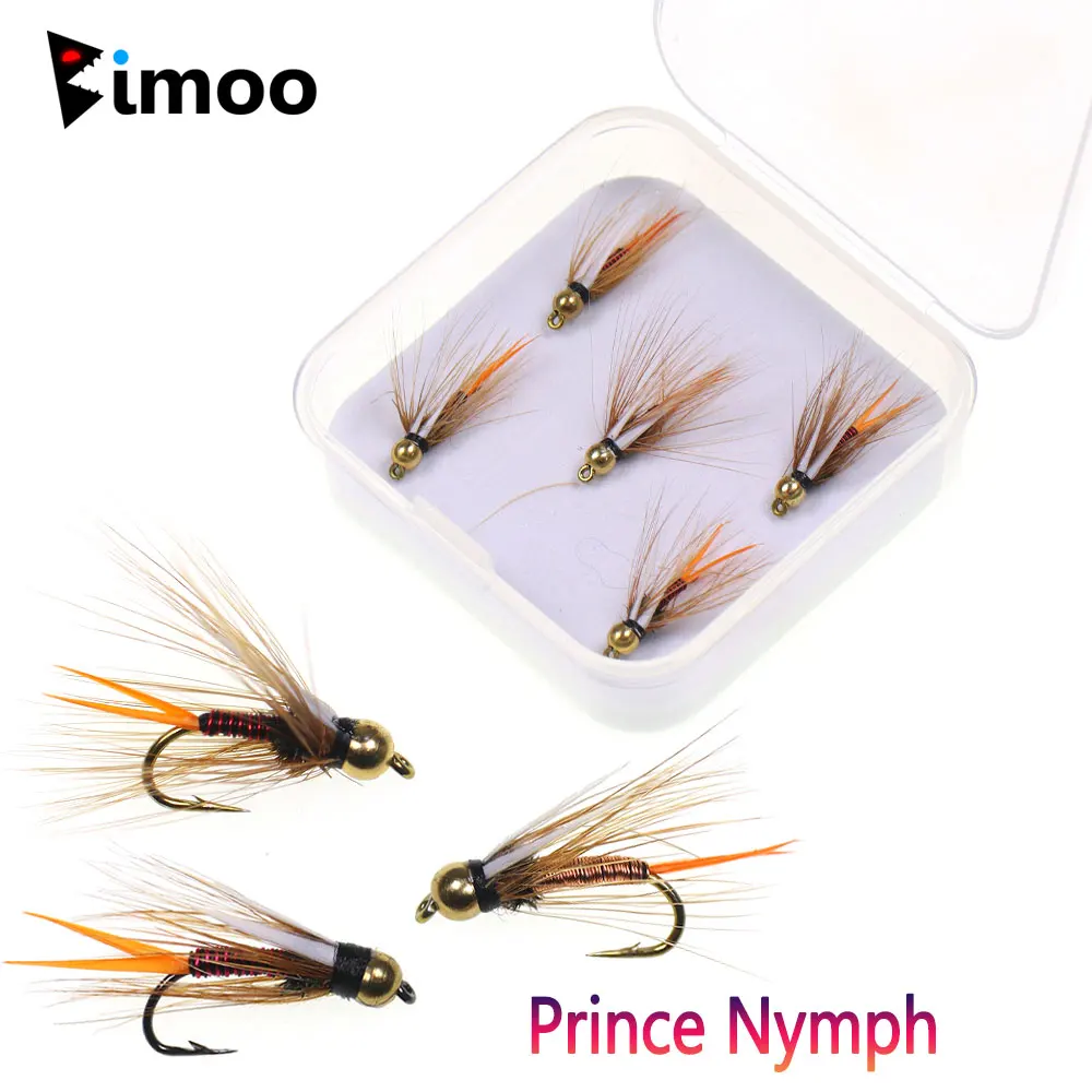 Bimoo-Señuelos de Pesca de latón, cabeza de perla de Príncipe, Nymph, gallo, Hackle, hundimiento rápido, Mosca de Ninfa, trucha, perca, Señuelos de Pesca, 5 unids/lote por caja, 12 # - imagen 2
