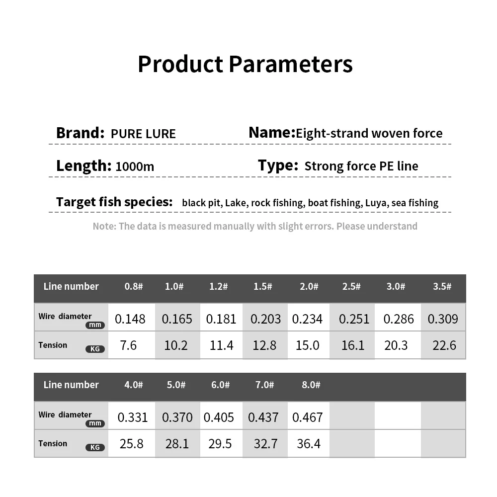 PURELURE-línea de pesca trenzada de PE, multifilamento de 8 hebras, alta resistencia, suave, distancia de lanzamiento lejano, 250m, 1000m - imagen 2