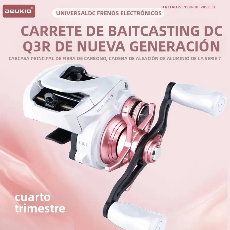Carrete DEUKIO Rosa con freno DC – Fibra carbono para agua salada - imagen 2