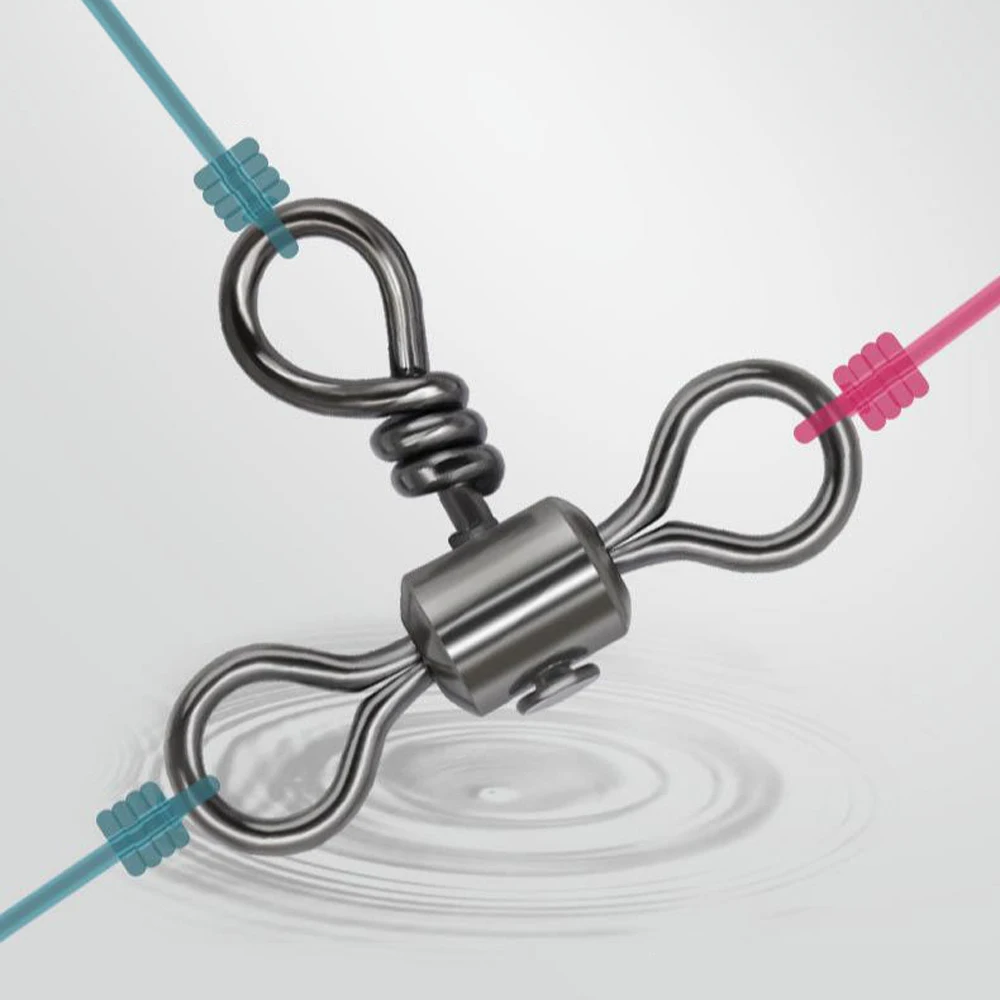 DNDYUJU 30 Uds. Giratorio de pesca de línea cruzada de barril de 3 vías con anillo sólido conector de línea de anzuelo de pesca de latón accesorios de pesca - imagen 5