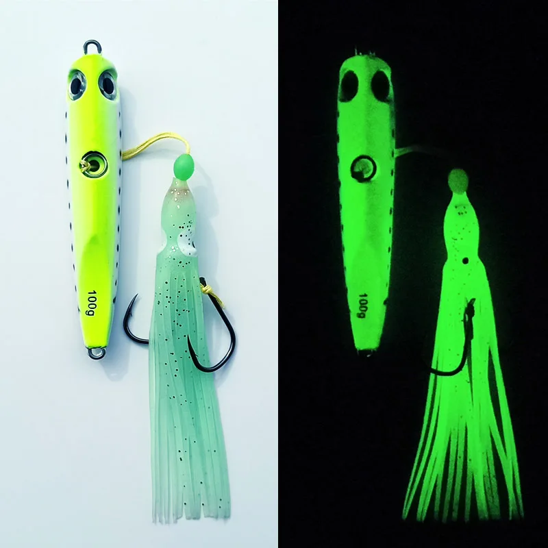1 unidad Glow Inchiku Jig 60g80g100g135g señuelo de pesca de mar de Metal falda luminosa plantilla de plomo pesca señuelo de Jigging de pescado - imagen 4