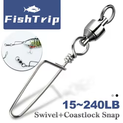 FishTrip pesca giratoria Snap Coastlock Snap rodamiento de bolas giratorio de acero inoxidable 20 ~ 100 paquete conector de pesca en el mar aparejos terminales