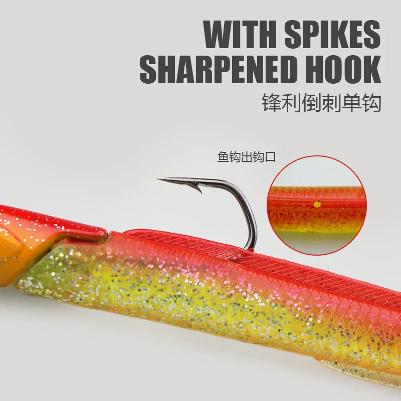 SWOLFY-Juego de señuelos blandos para pesca, cola en T luminosa, 12cm, 23g, cabeza de plomo de hundimiento lento, cebo de simulación Artificial para lubina/Trou - imagen 4