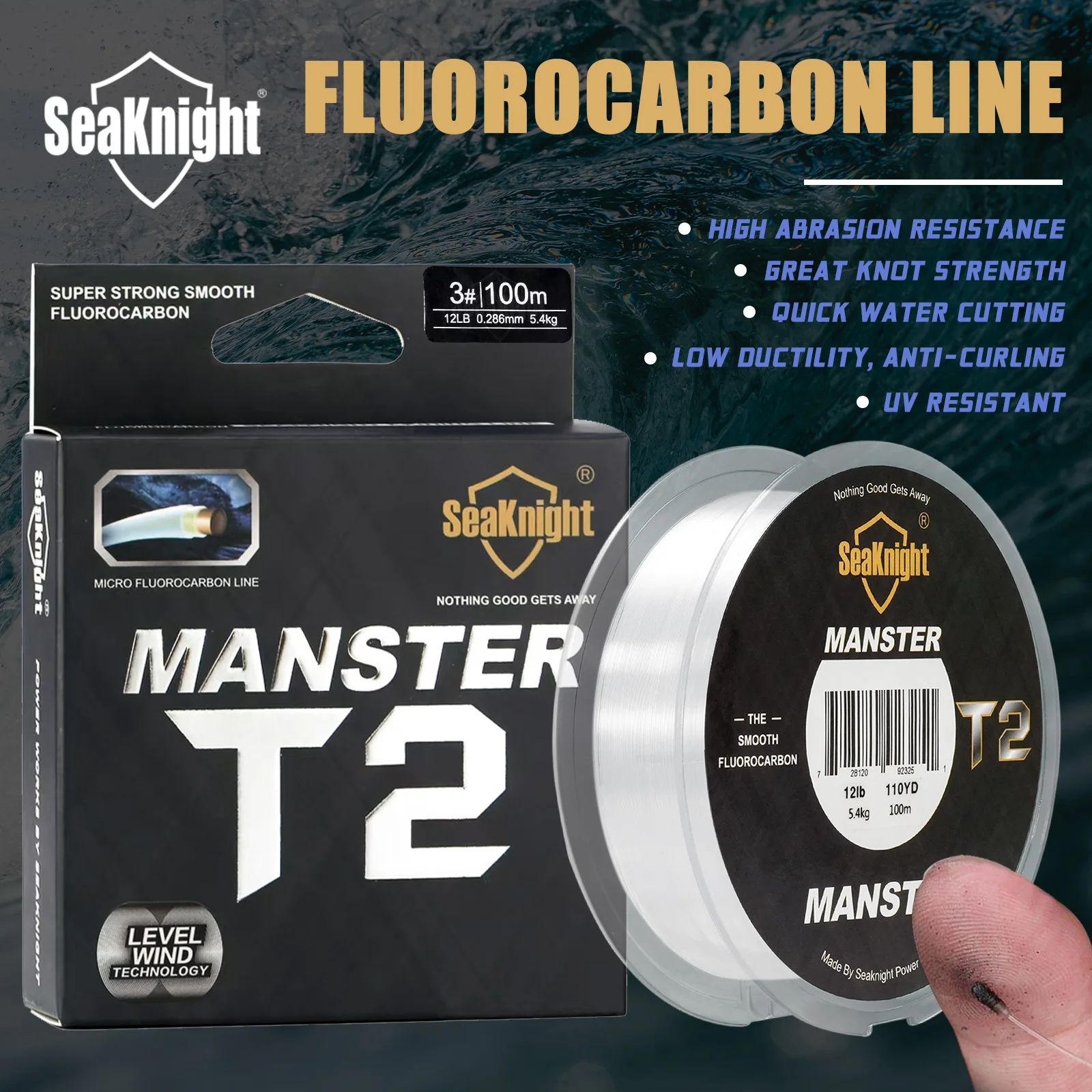 SeaKnight marca MANSTER T2 serie 100% hilo de pescar de fluorocarbono 100M, línea de fibra de carbono 3-35LB línea de hundimiento mejorada pesca en el mar - imagen 2