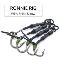 4 Uds Ronnie Rig-anzuelo de pesca con vástago curvo, anzuelo de púas, cebo emergente, tornillo Boilie, accesorios de aparejo para el cabello, aparejos terminales