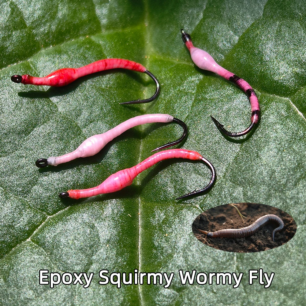 Wifreo 4/6PCS # 13 epoxi Squirmy gusano mosca luminosa tierra gusano señuelo realista pesca con mosca cebo para trucha tipo panfish 4 colores - imagen 3