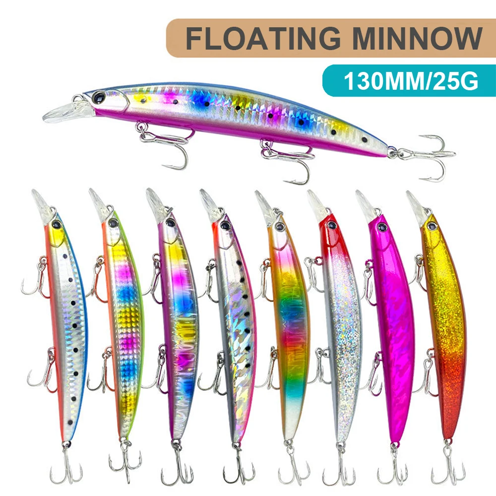 Señuelo de pesca Minnow Wobbler 130F, 13cm, 25g, fundición larga, flotante, agua de mar, cebo duro Artificial, Jerkbait, lubina, MN682 - imagen 2
