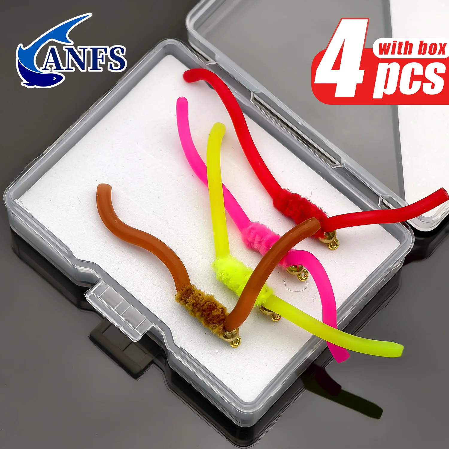 ANFS 4 Uds San Juan gusano moscas de pesca con mosca para trucha-cabeza de cobre gusanos moscas de ninfa húmeda - imagen 3