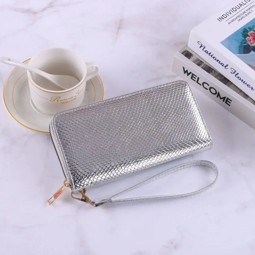 Carteras de cuero PU a la moda para mujer, monedero de gran capacidad en 8 colores, bolsa de almacenamiento con cremallera con patrón de piel de serpiente para mujer - imagen 5