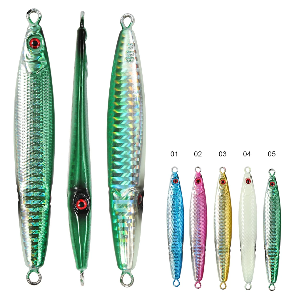 CASTFUN-señuelo de pesca de plantilla de Metal, aparejos de pesca de agua salada, plantilla lenta de 3 ojos, 60g, 80g, 100g