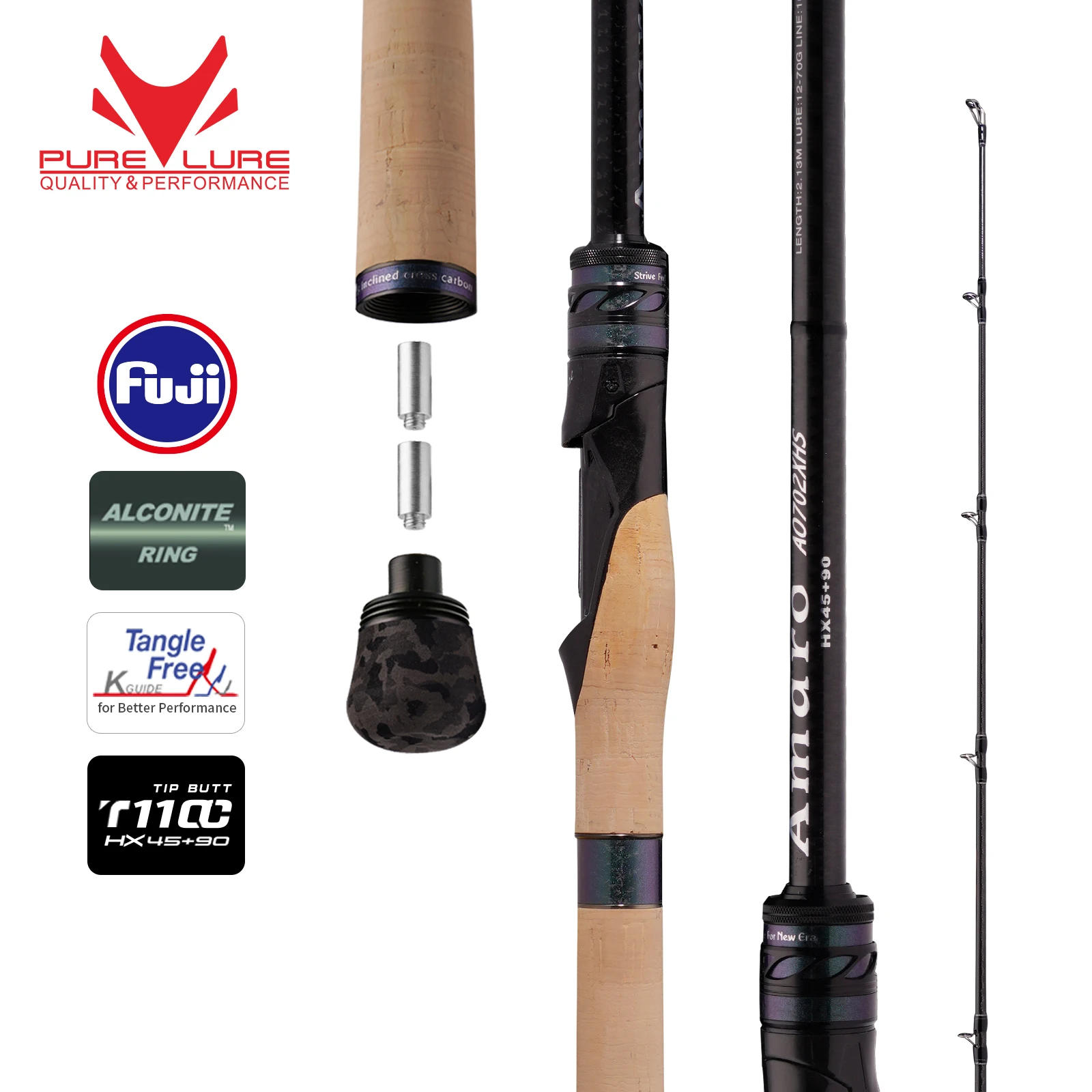 Caña de spinning Purelure Amaro Pro 10-80 g para lubina, Fuji, carbono alto módulo