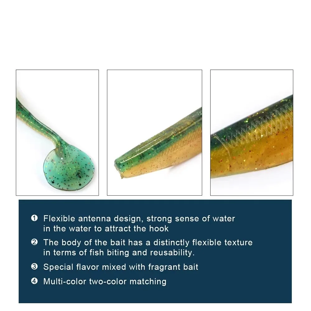 NGB-cebo de silicona con olor, 9/12/16cm, señuelo de pesca suave, 4-5 Uds., Wobblers artificiales de gusano, cola en T, Jigging, cebo de pesca, Lucio - imagen 4