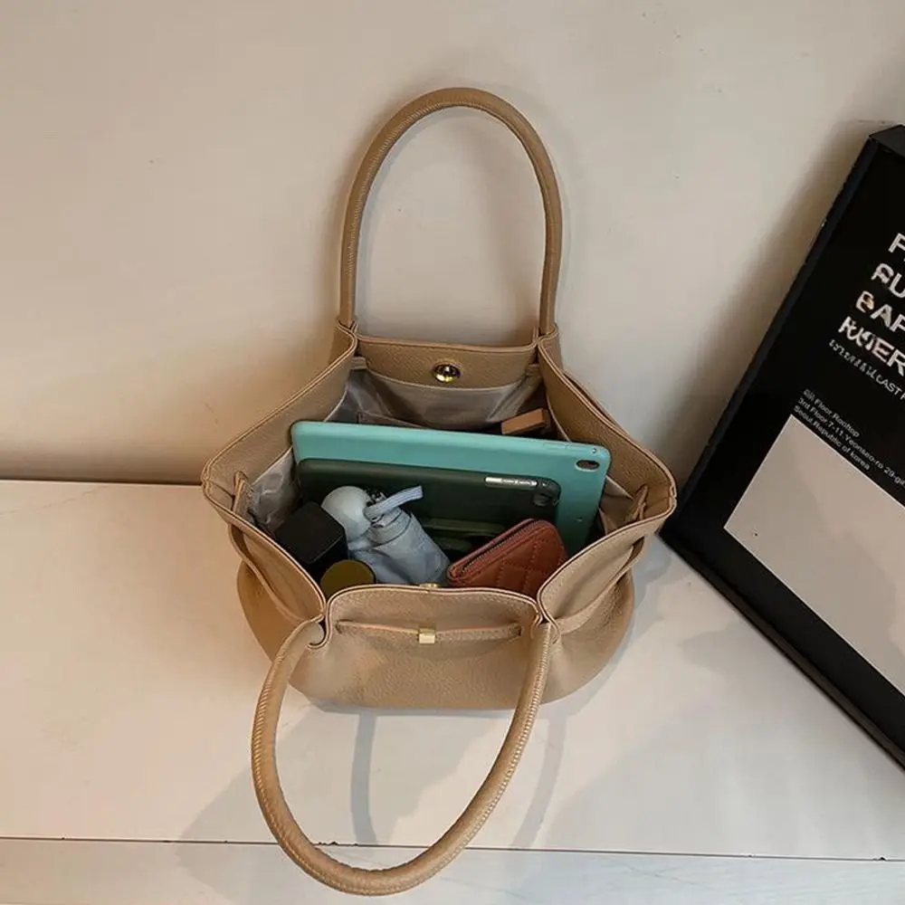 Bolsos de hombro con patrón de lichi de lujo para mujer, bolsos de mano de gran capacidad de Color sólido, bolso de mano de cuero PU para viaje - imagen 4