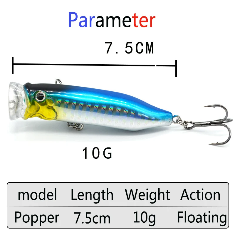 Topwater-señuelo de Pesca Artificial flotante, cebo duro para Lucio, trucha, aparejos de Pesca, 75mm, 10g - imagen 2