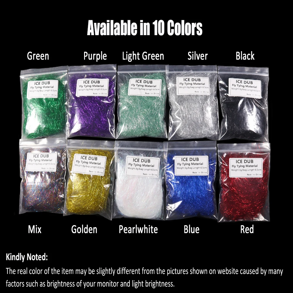 WIFREO-Materiales de doblaje de mosca larga, fibras sintéticas brillantes para Ninfa, salmón, Baitfish Streamer, Dub de hielo, 6,5 cm, 3g por paquete - imagen 3
