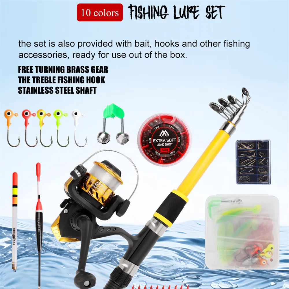 Caña de pescar y carrete de 1,8 m, juego de señuelos flotantes, caña de pescar telescópica de fibra de carbono 5,2: 1BB, carrete giratorio para agua dulce y salada - imagen 5