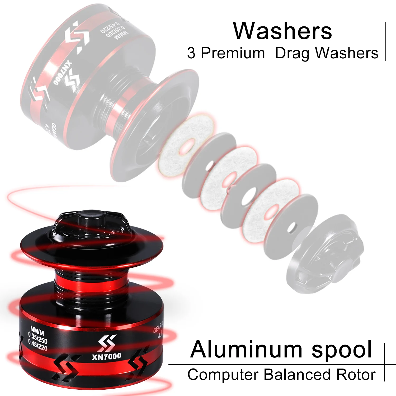 Carrete de Pesca giratorio Sougayilang 12 + 1BB, carrete de aluminio de alta resistencia, arrastre máximo de 16kg, regalo gratis, línea de Pesca de 500m - imagen 3