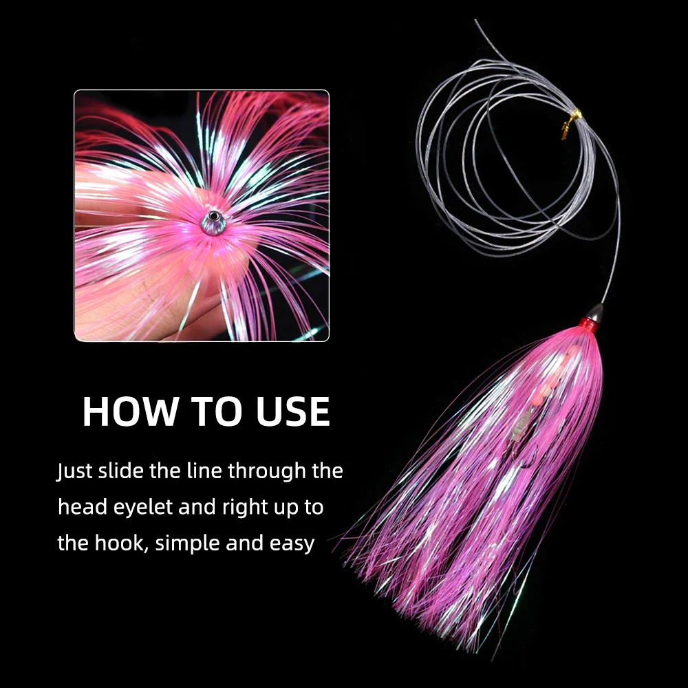 3 ~ 6 uds 5 "/4,5g bruja de mar cabeza de cobre Mylar Flash falda cola de teaser pesca de agua salada señuelo de curricán para Fluke Spigola Mahi Wahoo - imagen 5