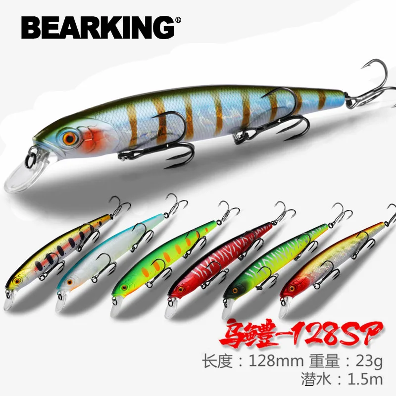 M128 BEARKING acción perfecta 19 colores para Señuelos de Pesca artificiales cebo 128mm 23g suspensión Minnow Wobblers Crankbait