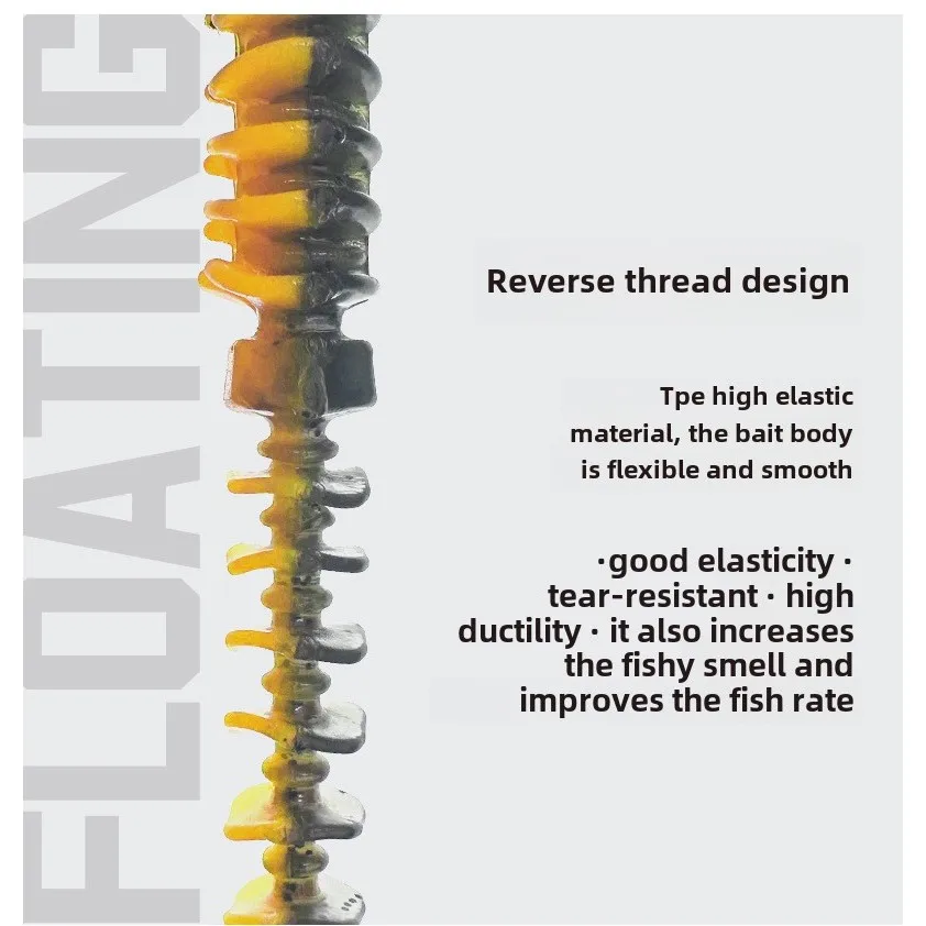 Señuelo de pesca de plástico suave, cebo de gusano realista de 8cm/2g, cola de aguja en espiral, olor a aceite de camarón para lubina, Snakeh ead Pike, 10 Uds. - imagen 4