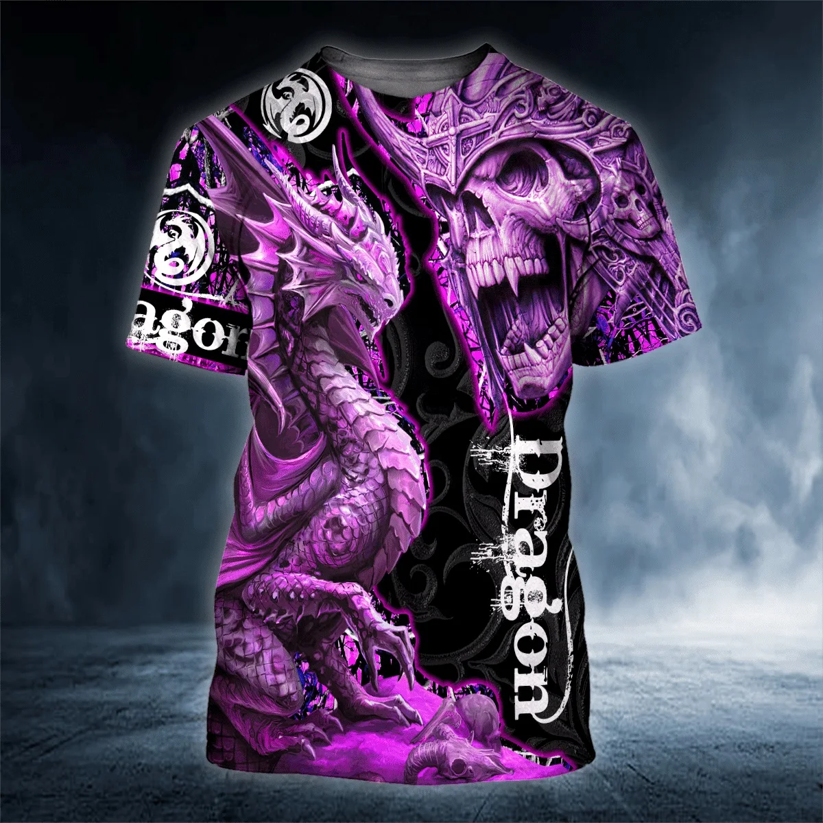 Camiseta con estampado 3D de calavera de dragón púrpura para hombre, camisa de manga corta informal Unisex, moda de verano, TX305