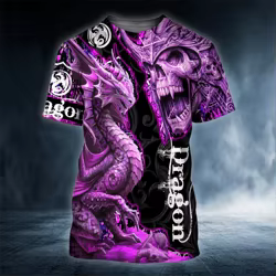 Camiseta con estampado 3D de calavera de dragón púrpura para hombre, camisa de manga corta informal Unisex, moda de verano, TX305