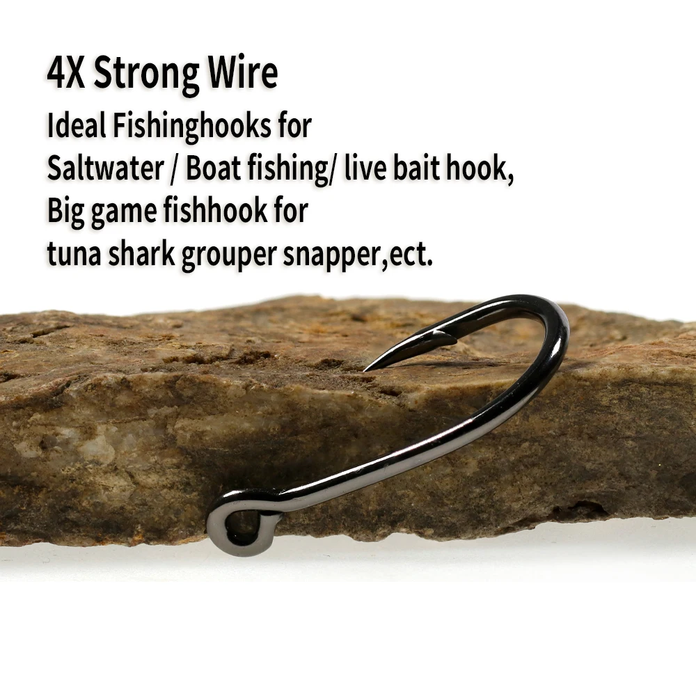 WIFREO, 10/20 piezas, anzuelos de pesca de agua salada de alta resistencia, acero rico en carbono, Jigging, cebo grande, anzuelos circulares 3/0-14/0 - imagen 5