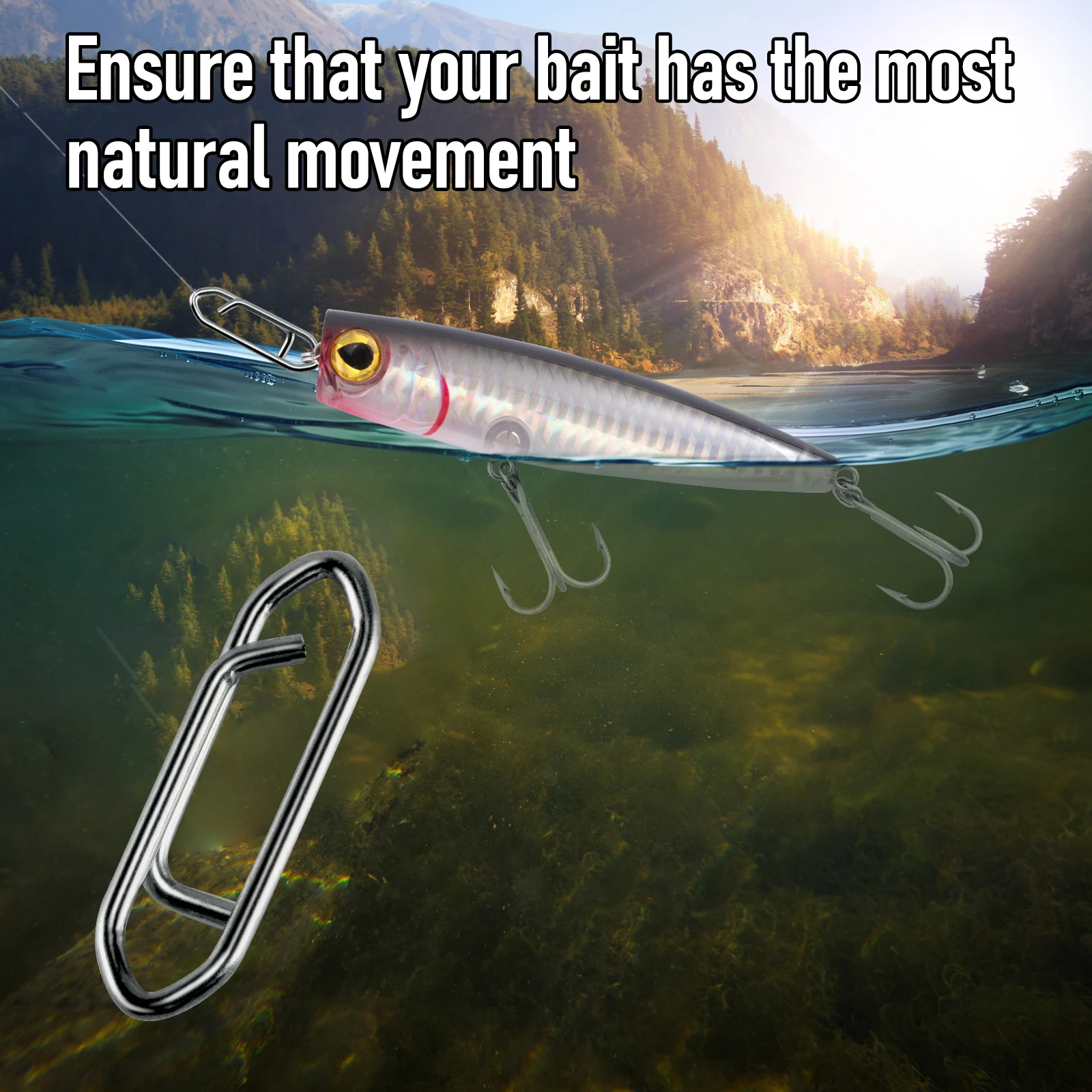 Clip de potencia a presión para pesca, Clip de velocidad de acero inoxidable, conector de enlace rápido de cambio rápido para Crankbait Swimbait Minnow, 50 Uds. - imagen 5