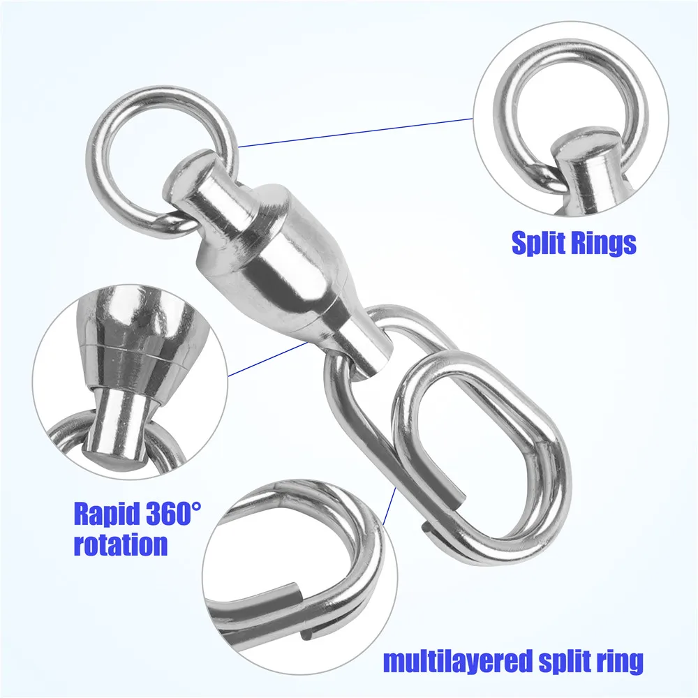 20 piezas giratorios de pesca, rodamiento de bolas giratorio, anillo dividido de acero inoxidable, Clip giratorio, cebo de Jigging, aparejos de conector de pesca - imagen 3