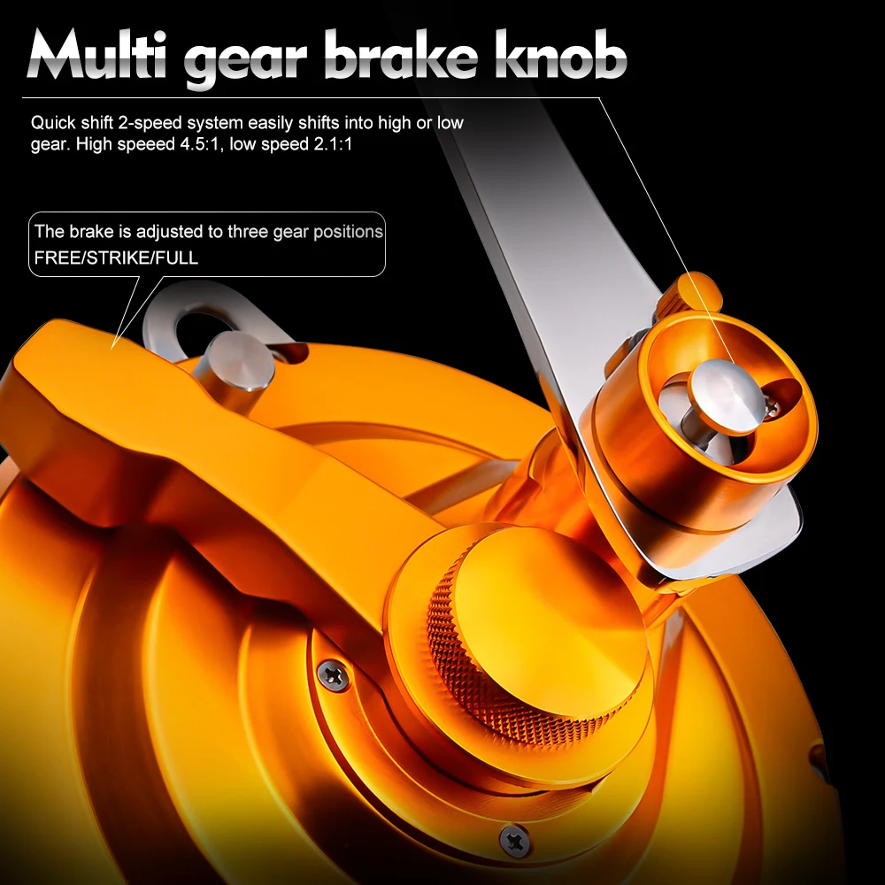 Carrete de pesca de palanca de 2 velocidades mecanizado CNC de aluminio, arrastre de juego grande, rueda de Jigging de barco de mar serie DG30 50 80 - imagen 5