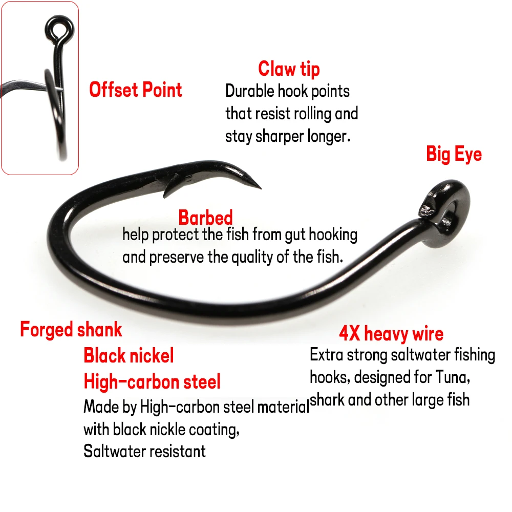 WIFREO 5 uds 5l0-16l0 agua salada 4X anzuelo circular Mutu de alta resistencia anzuelo compensado para gran juego cebo vivo mergosto atún tiburón pesca - imagen 5