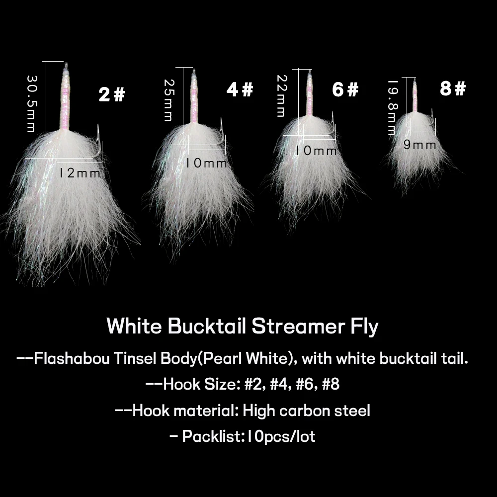 Wifreo-señuelo de pesca de trucha de salmón, trucha, lubina de mar, pececillos, moscas de pesca con mosca, Serpentina de dobladillo de hielo, mosca Bucktail Artificial, 10 Uds.